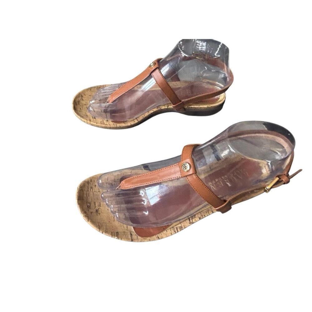 Lauren Ralph Lauren Brown Leather T-Strap Cork Sandals Women’s Size 7M